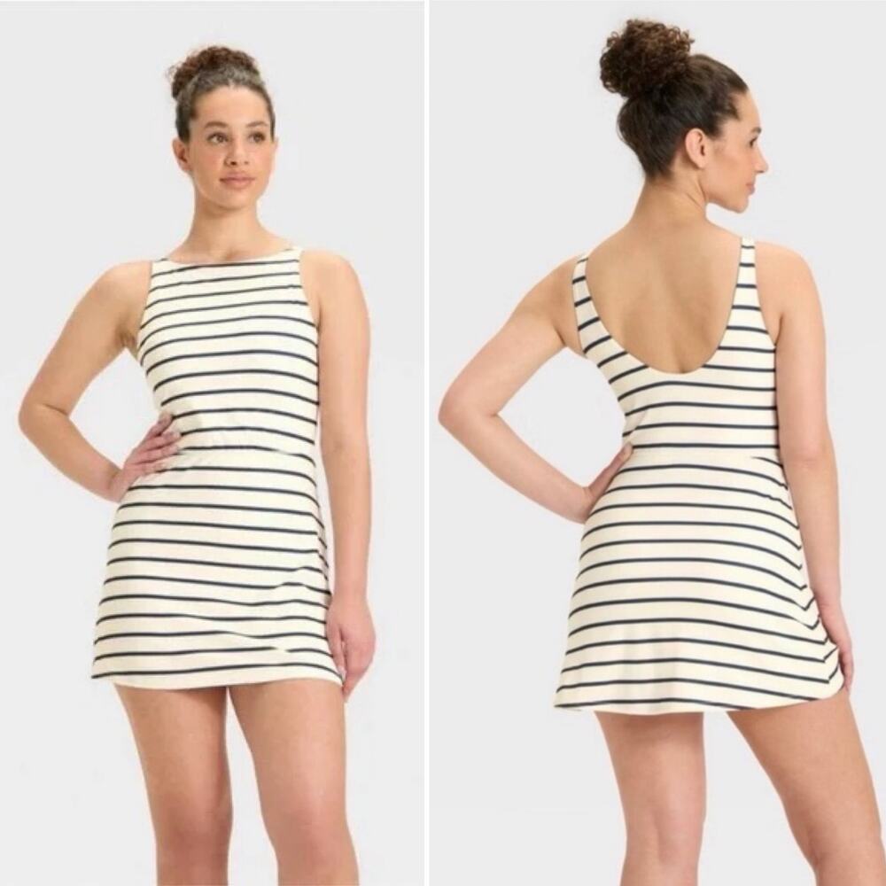 All In Motion Active Dress With Shorts ivory white navy stripe